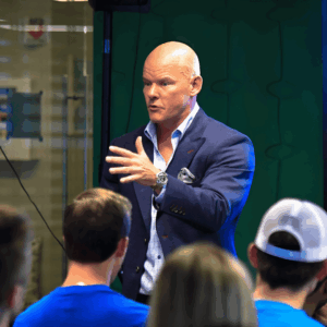 Ken Lundin speaking to a founder audience